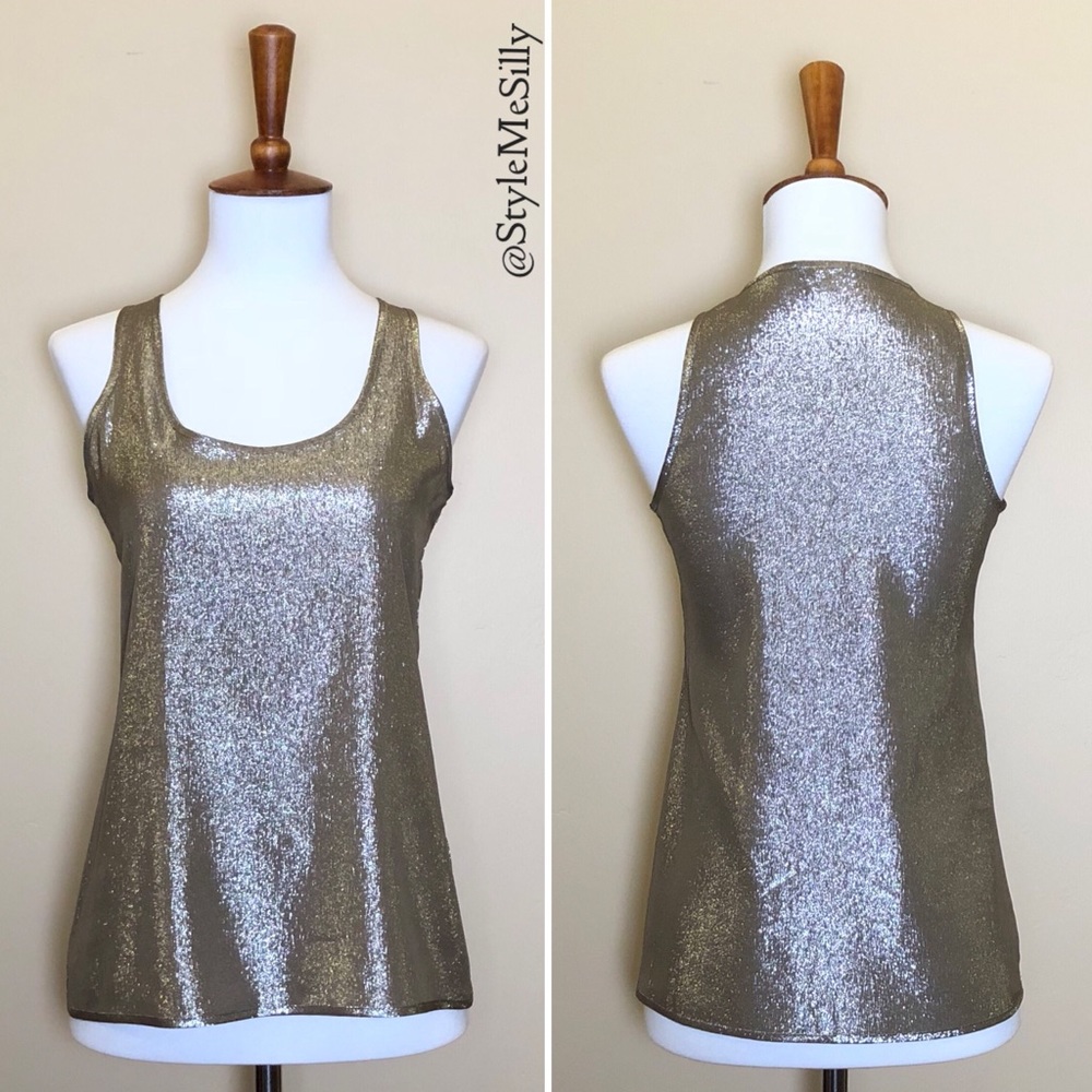 Ann Taylor champagne silver metallic blouse